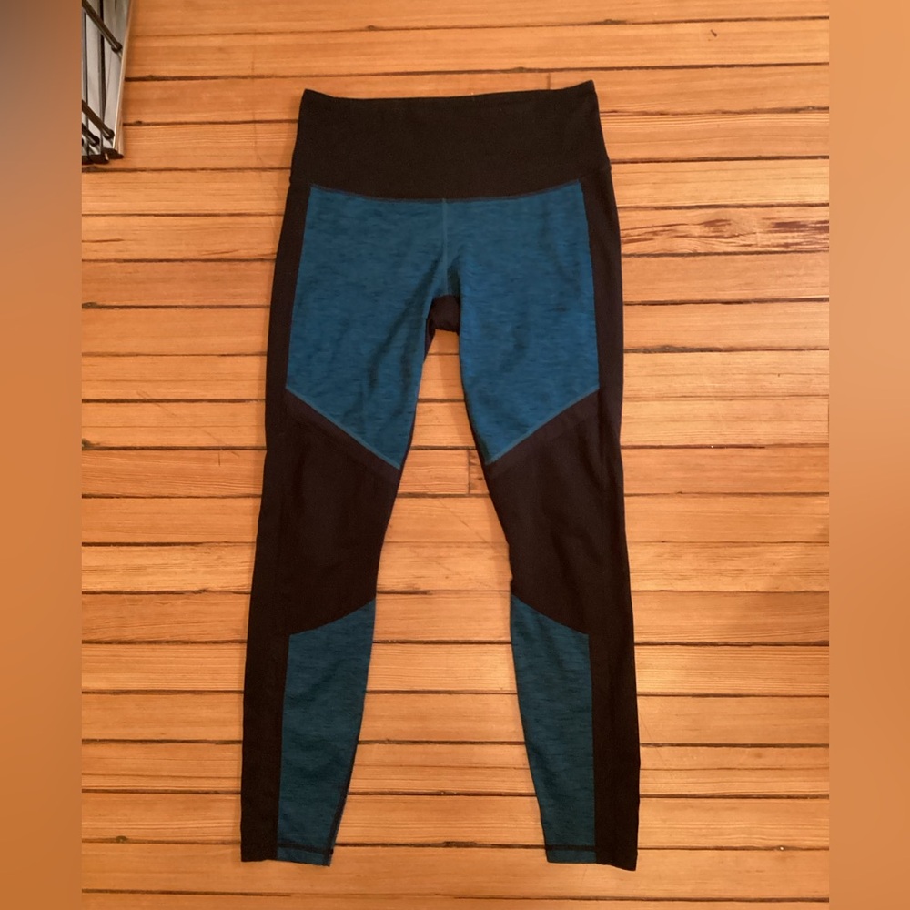 Manduka Black and Teal Colorblock Leggings Sz M